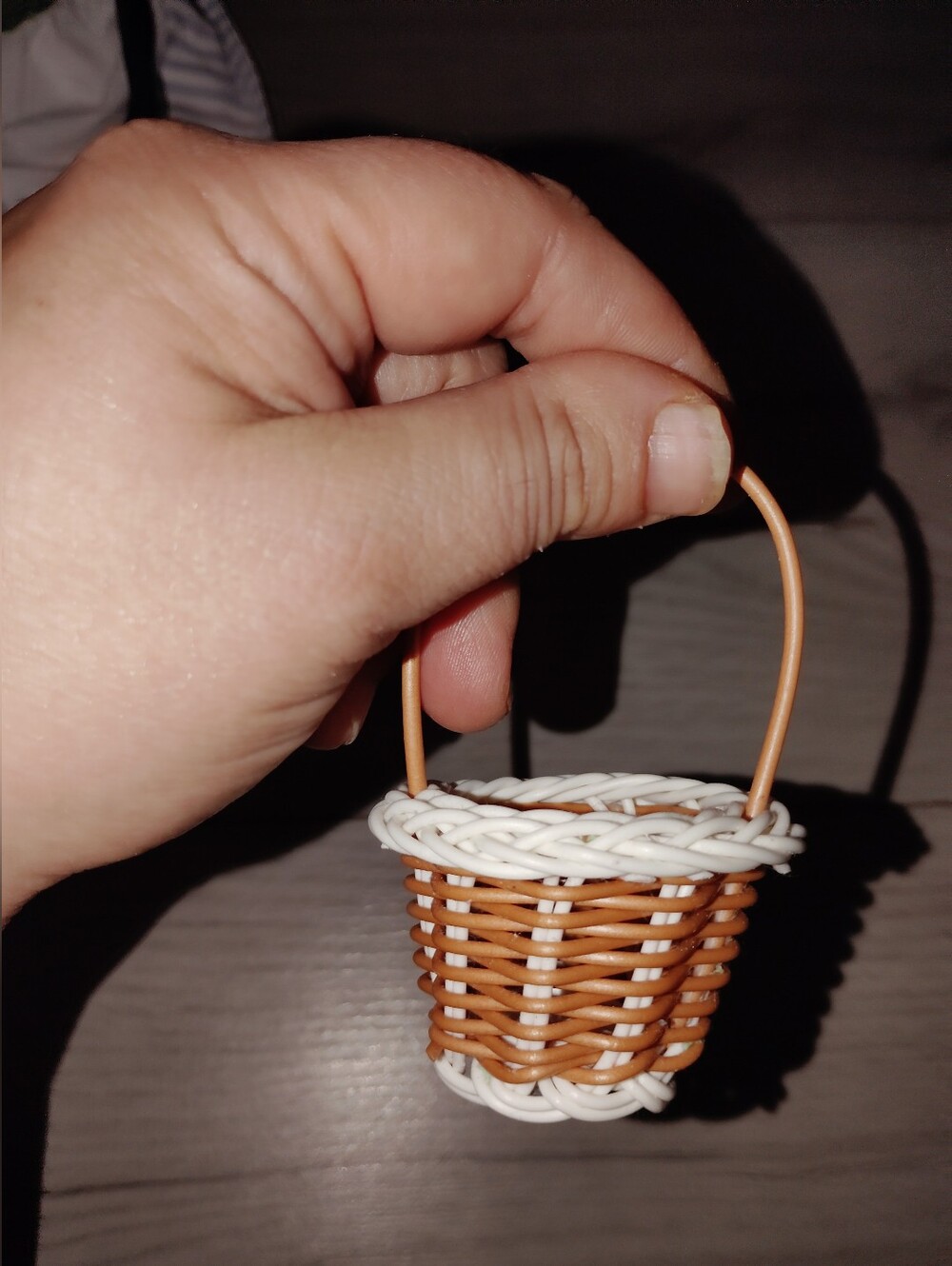 Mini Woven Basket Doll Accessories Toy  - White and Light Brown Faux Wicker
